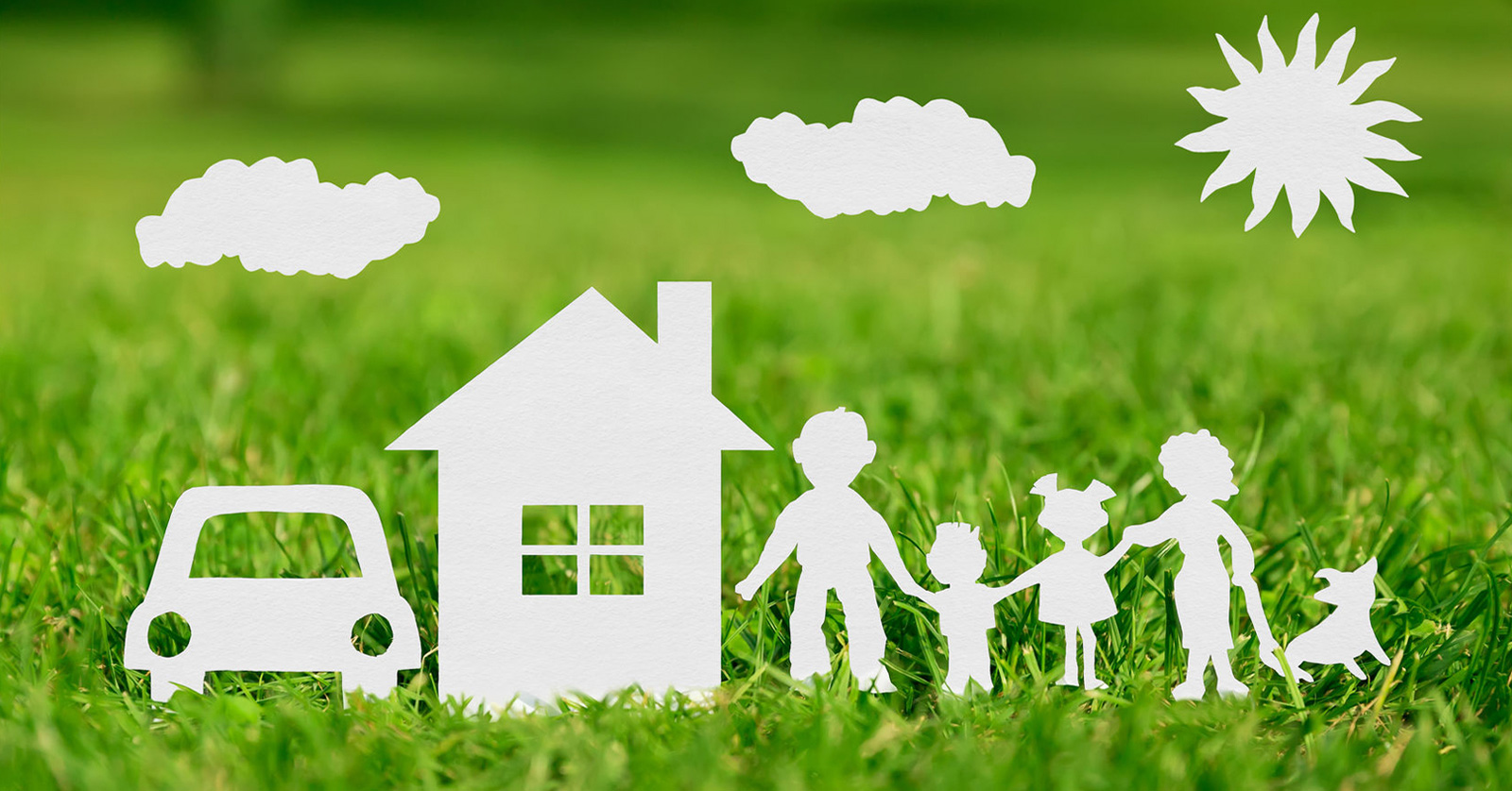 38973594-Paper-cut-of-family-with-house-and-car-on-green-grass-Stock-Photo-1